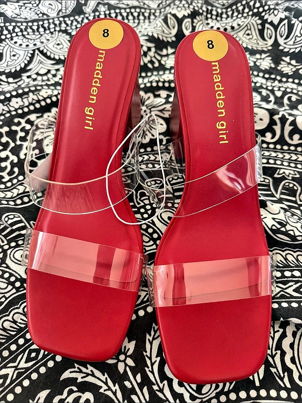 Madden Girl High-Heel Slip-On Sandals Red US 8